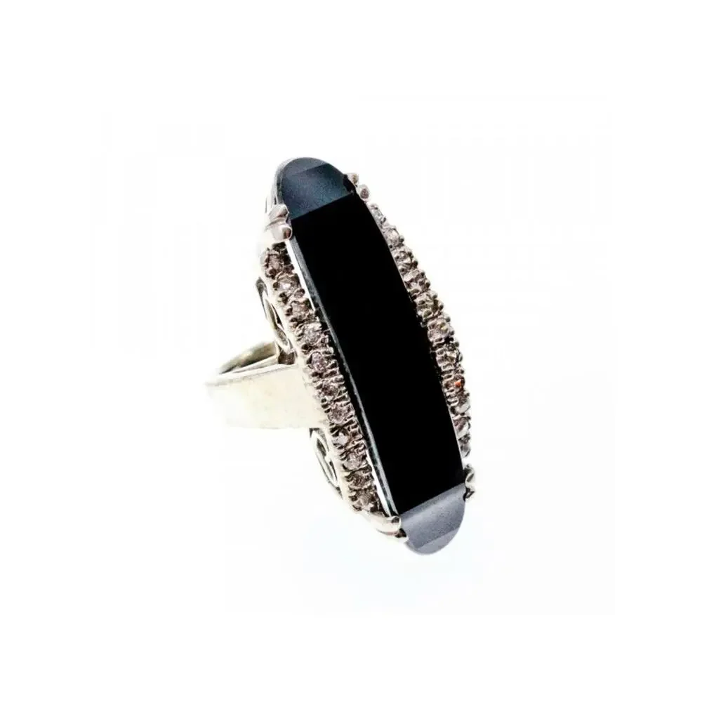 925 Sterling Silver Nephrite & Quartz Ring Size 8